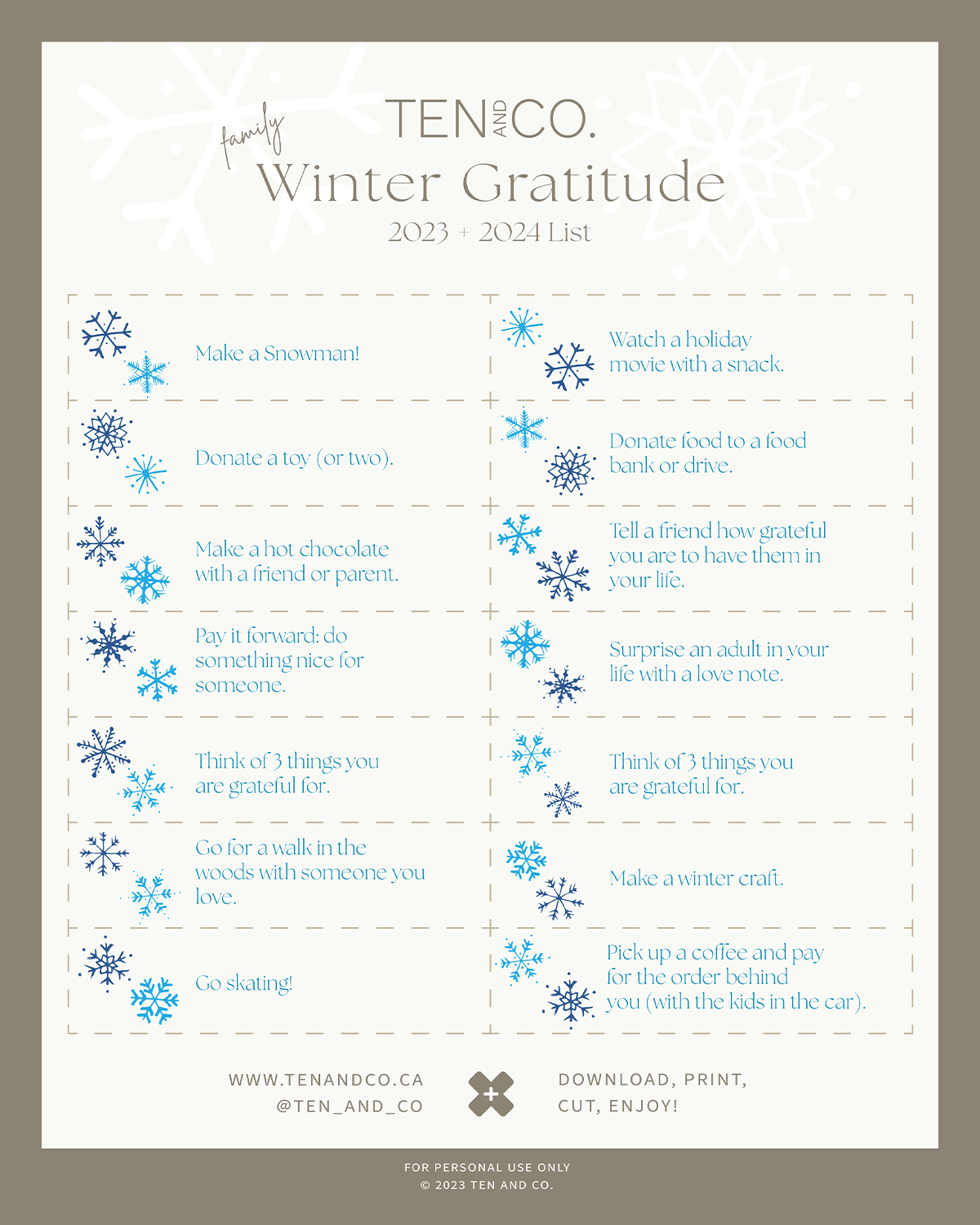 Winter Gratitude List | Free Download