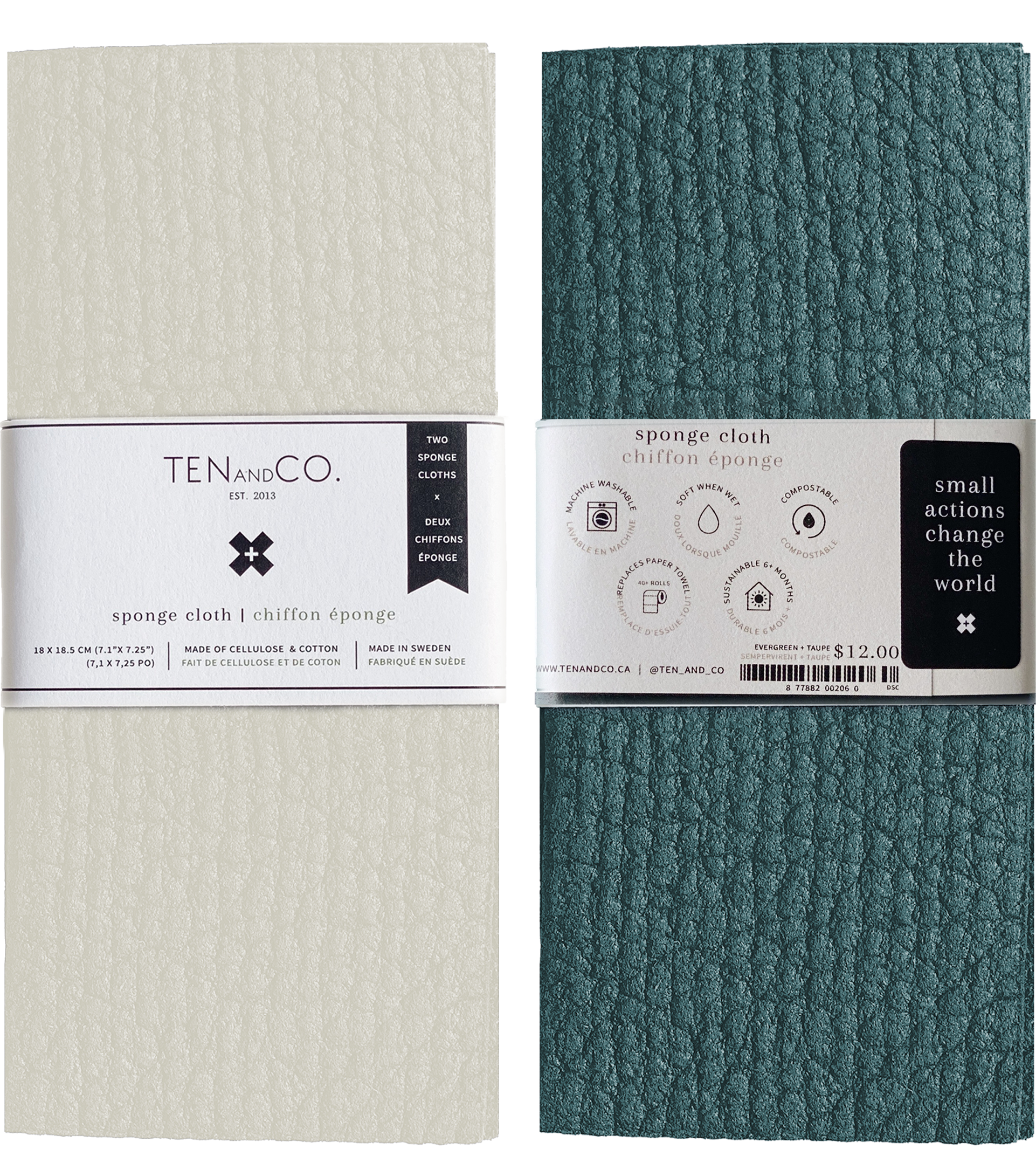 Taupe + Evergreen Solid Sponge Cloth | 2 Pack