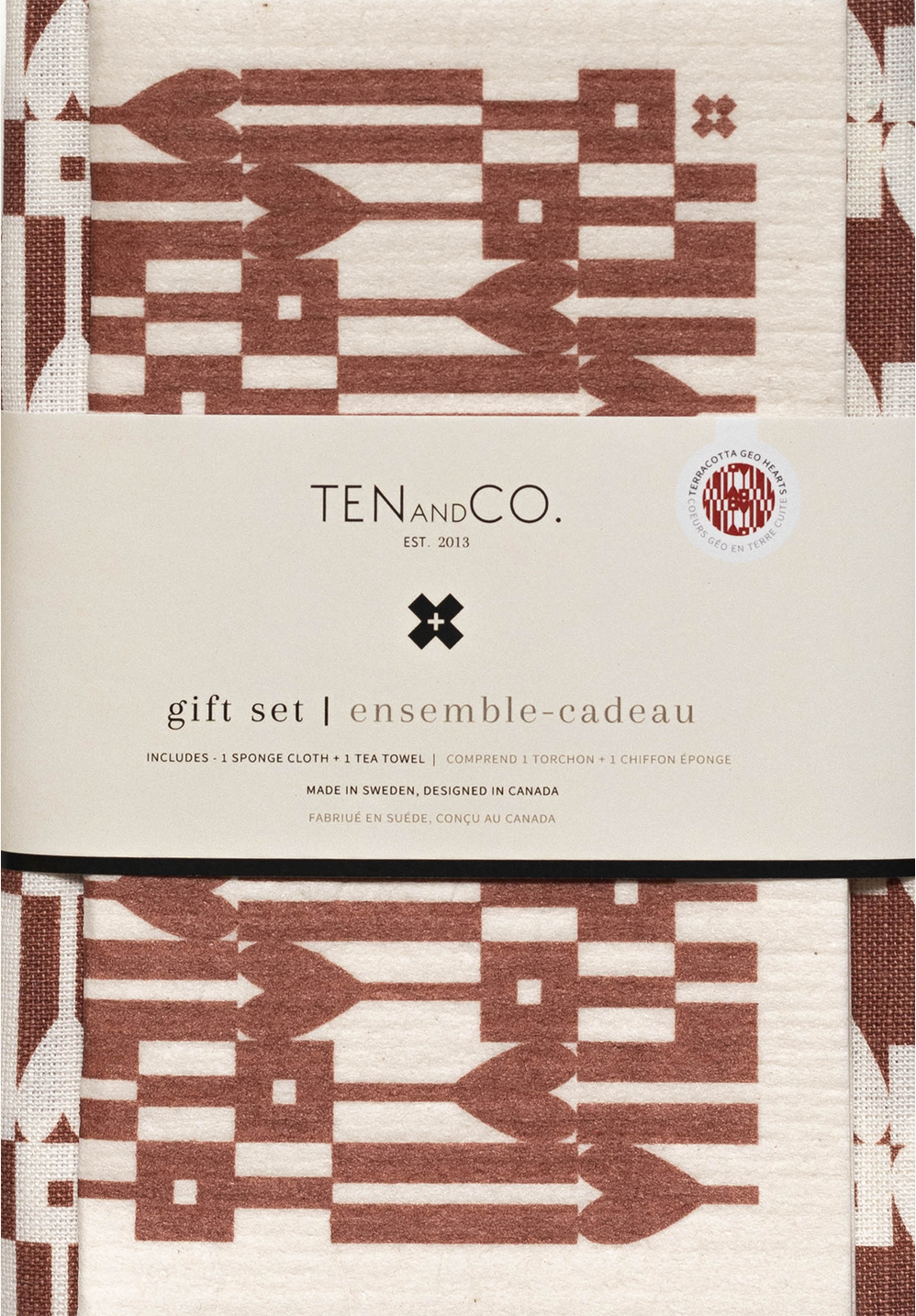 Geo Hearts Terracotta Sponge Cloth + Tea Towel Set