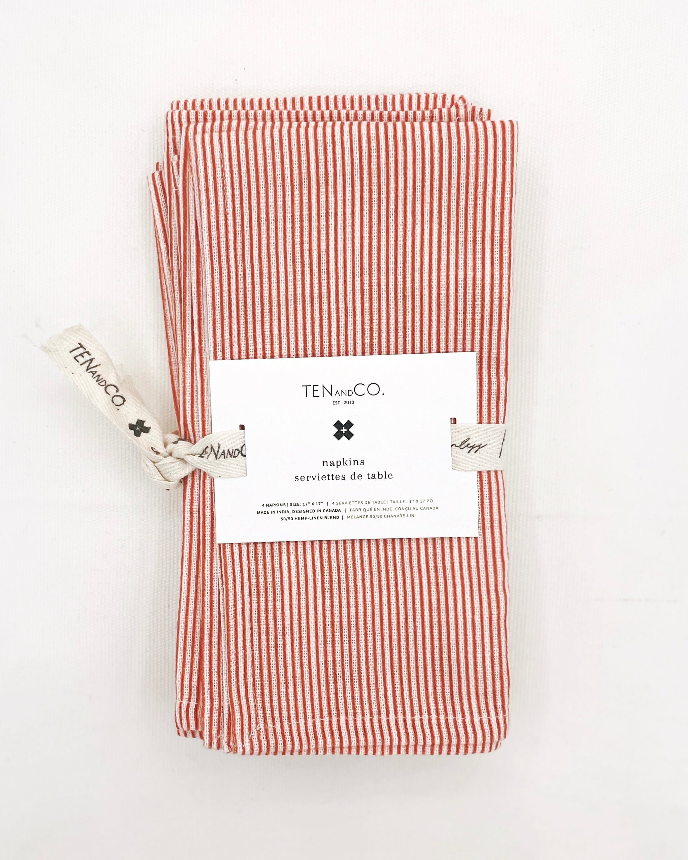 Reusable Hemp Linen Fabric Napkins | Stripes Rust